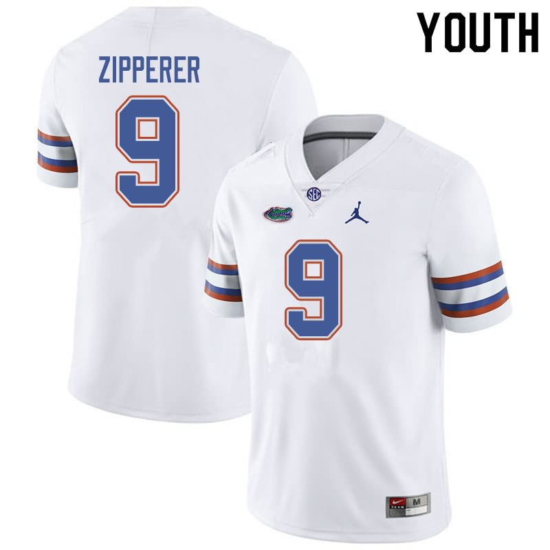 Youth NCAA Florida Gators Keon Zipperer #9 Stitched Authentic Jordan Brand White College Football Jersey UGB8665AP